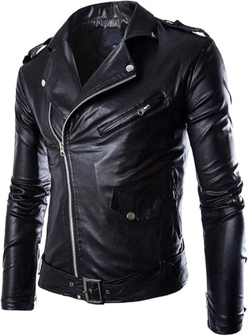 Men’s Casual Leather Motorcycle Jacket | Warm Biker Coat