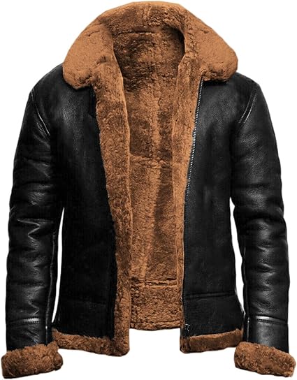 Men’s Sheepskin Leather Jacket with Fur Collar | Shearling Lined
