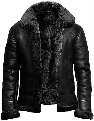 Men’s Sheepskin Leather Jacket with Fur Collar | Shearling Lined