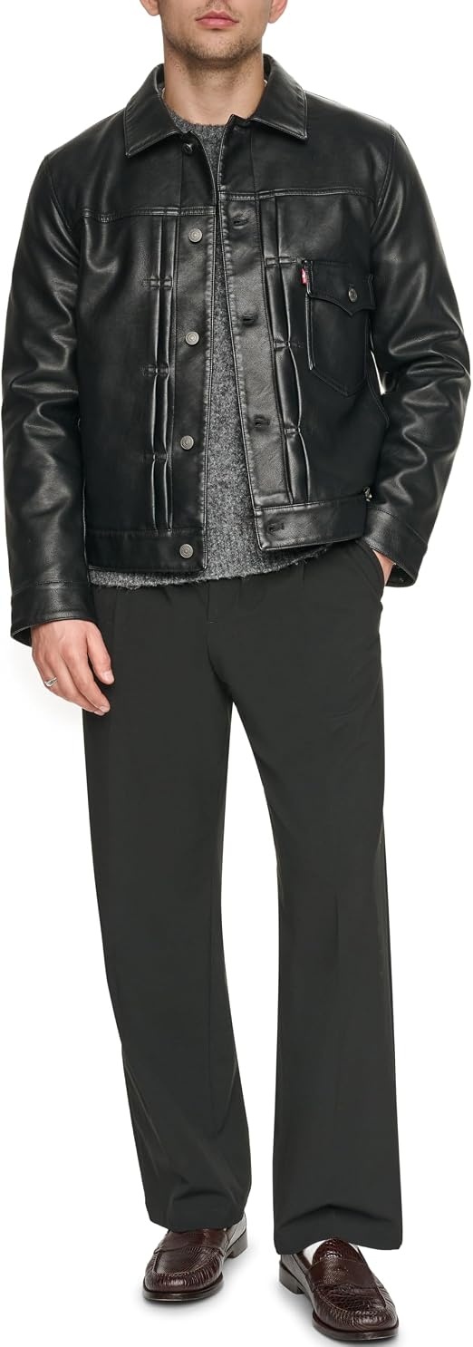 Men’s Faux Leather Trucker Jacket | Classic Casual Outerwear