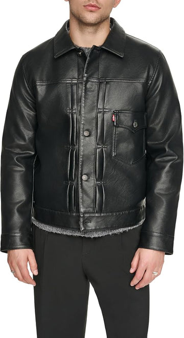 Men’s Faux Leather Trucker Jacket | Classic Casual Outerwear