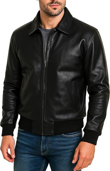 Men’s Black Lambskin Leather Bomber Jacket | Motorcycle Jacket